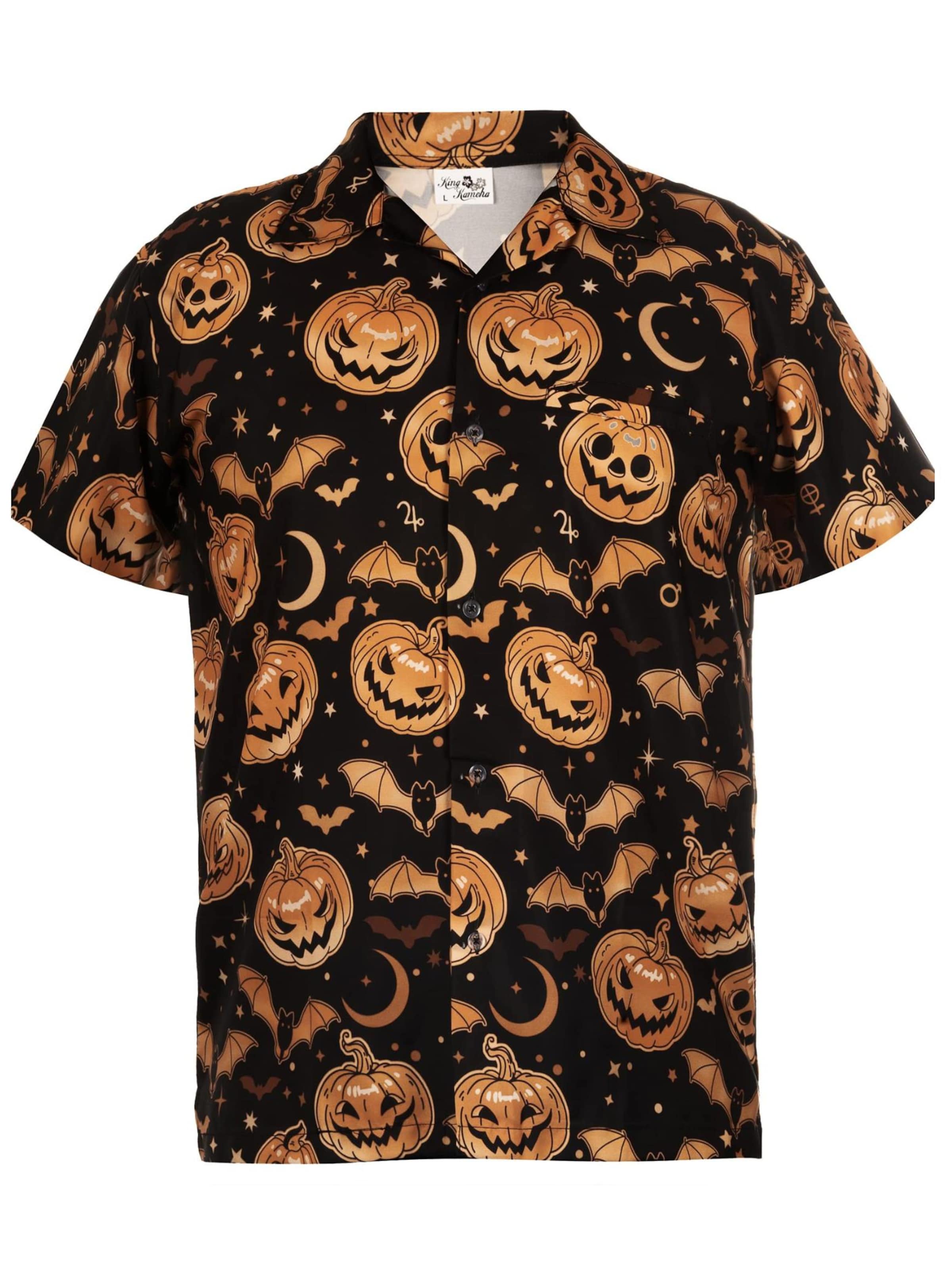 Maglietta 'Helloween Pumpkin Bat' di King Kameha in marrone: frontale