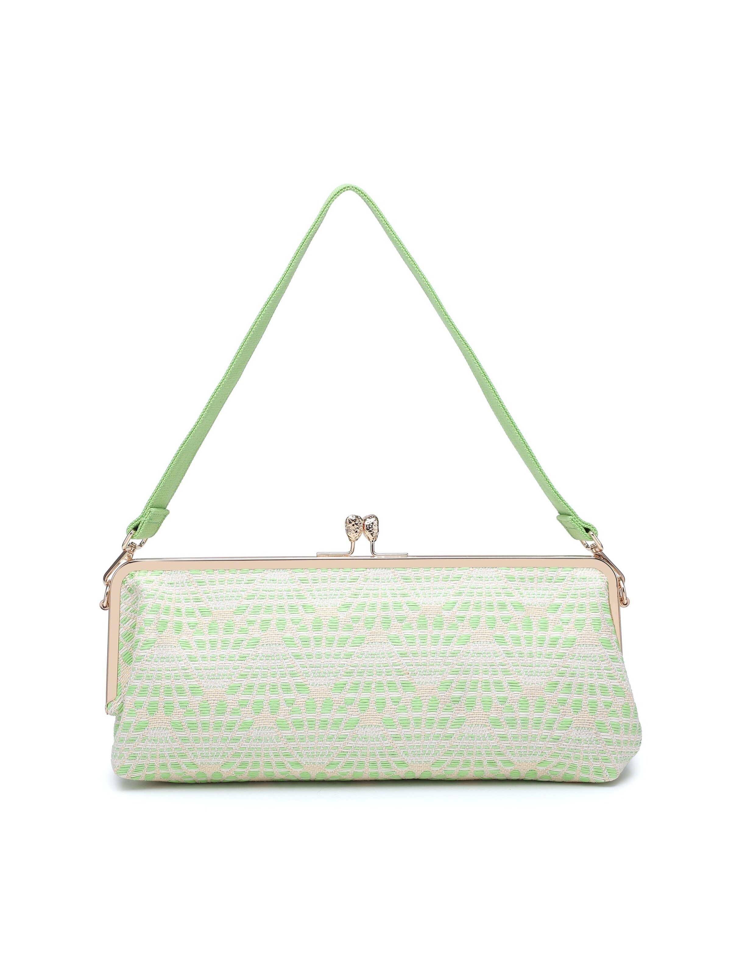 Borsa a mano 'Borsa a mano Kassandra Orlanda Plus - Chiusura fibbia, tessuto jacquard geometrico' di Kassandra in verde: frontale
