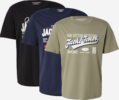 XS dydžio Marškinėliai iš JACK & JONES, spalva – tamsiai mėlyna / alyvuogių spalva / juoda / balta, Prekių apžvalga