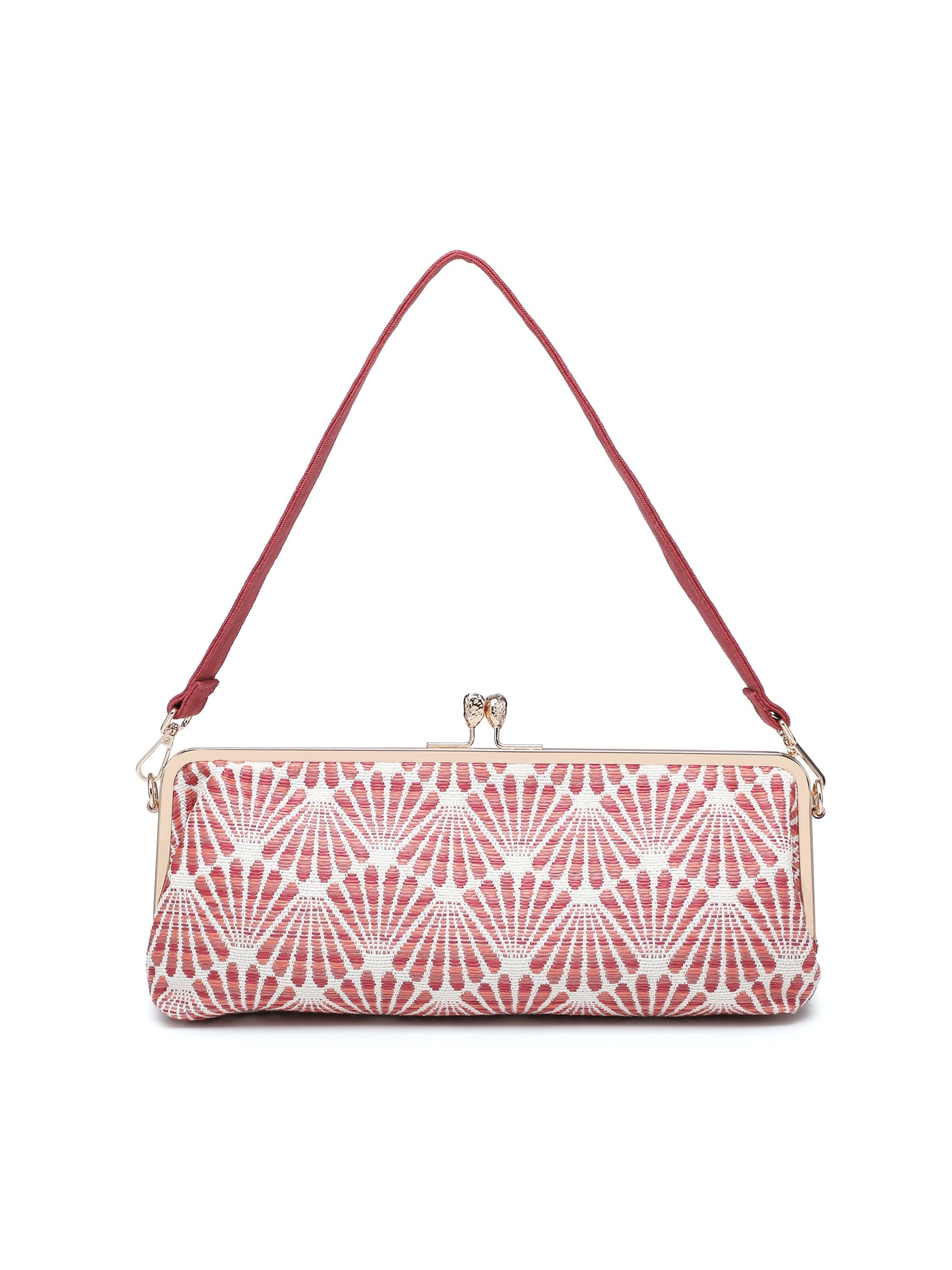 Borsa a mano 'Borsa a mano Kassandra Orlanda Plus - Chiusura fibbia, tessuto jacquard geometrico' di Kassandra in rosso: frontale