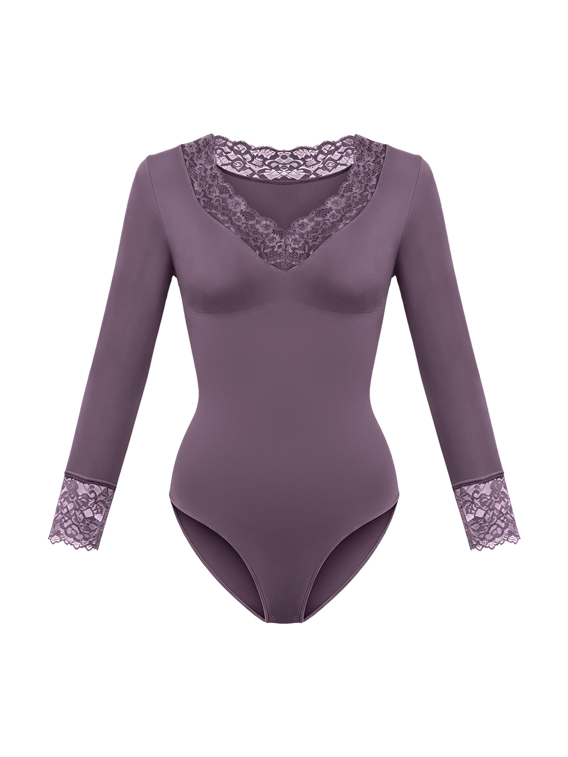 cfab Shapingbody 'Clean Longsleeve V-Neck with Lace Sculpting Bodysuit with Slip'‌‌‌‌‌‌‌‌ in Lila: Vorderseite