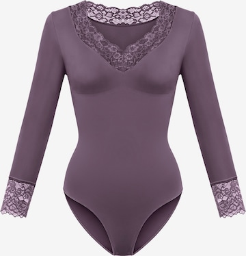 cfab Shapingbody 'Clean Longsleeve V-Neck with Lace Sculpting Bodysuit with Slip' in Lila: Vorderseite