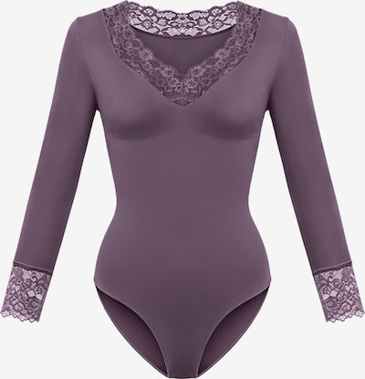 cfab Shaping Bodysuit 'Clean Longsleeve V-Neck with Lace Sculpting Bodysuit with Slip' in XS in Plum, Item view