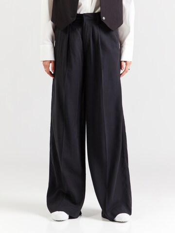 G-STAR Wide leg Bandplooibroek 'Fluid' in Zwart: voorkant