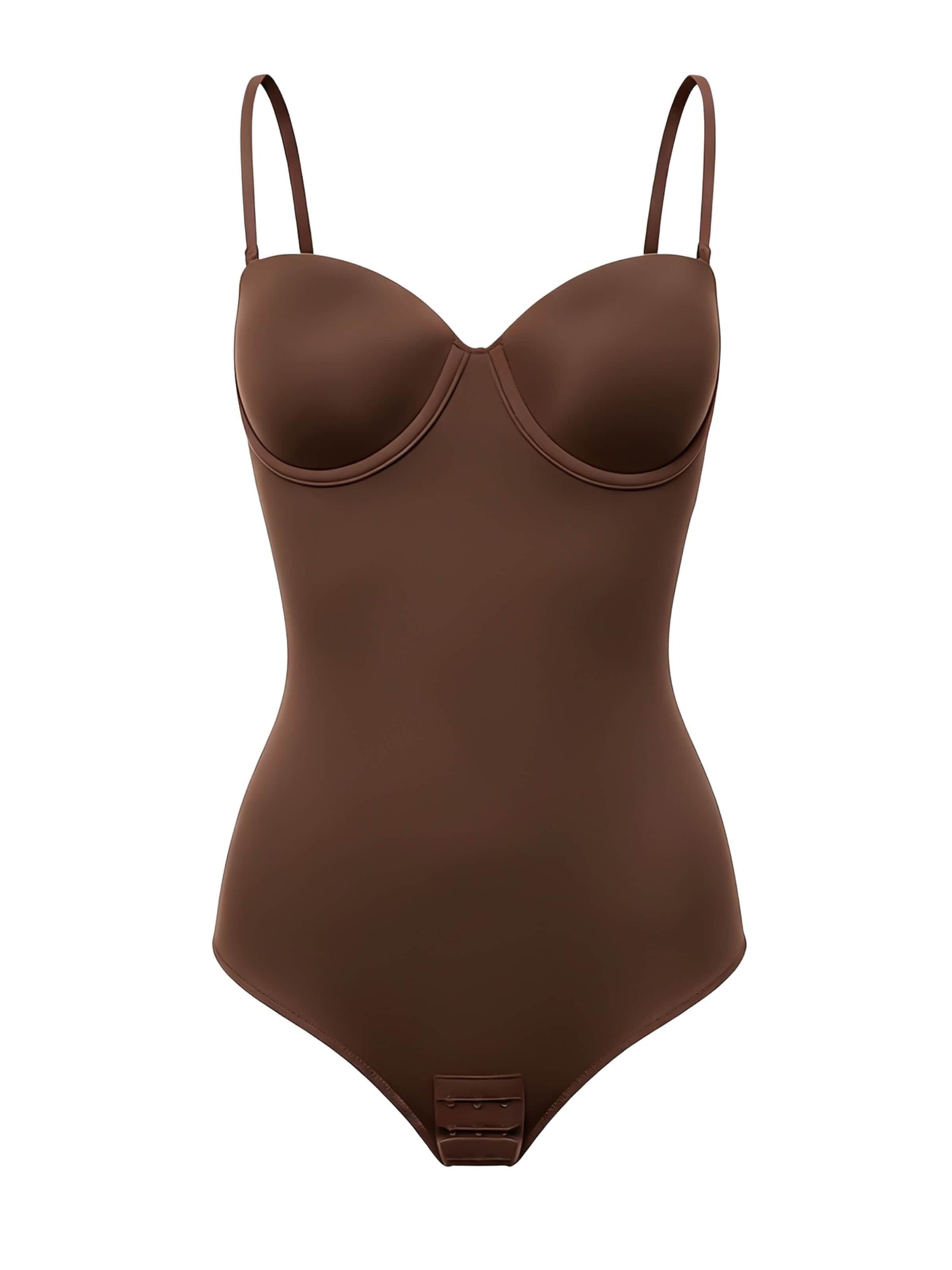cfab - Body moldeador 'Push-Up Bodysuit mit String' en marrón: frente