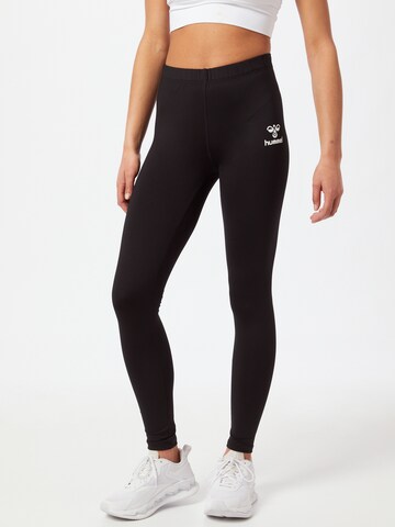 Skinny Pantaloni sport de la Hummel pe negru: față