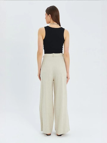 MixRay Wide leg Bandplooibroek in Beige