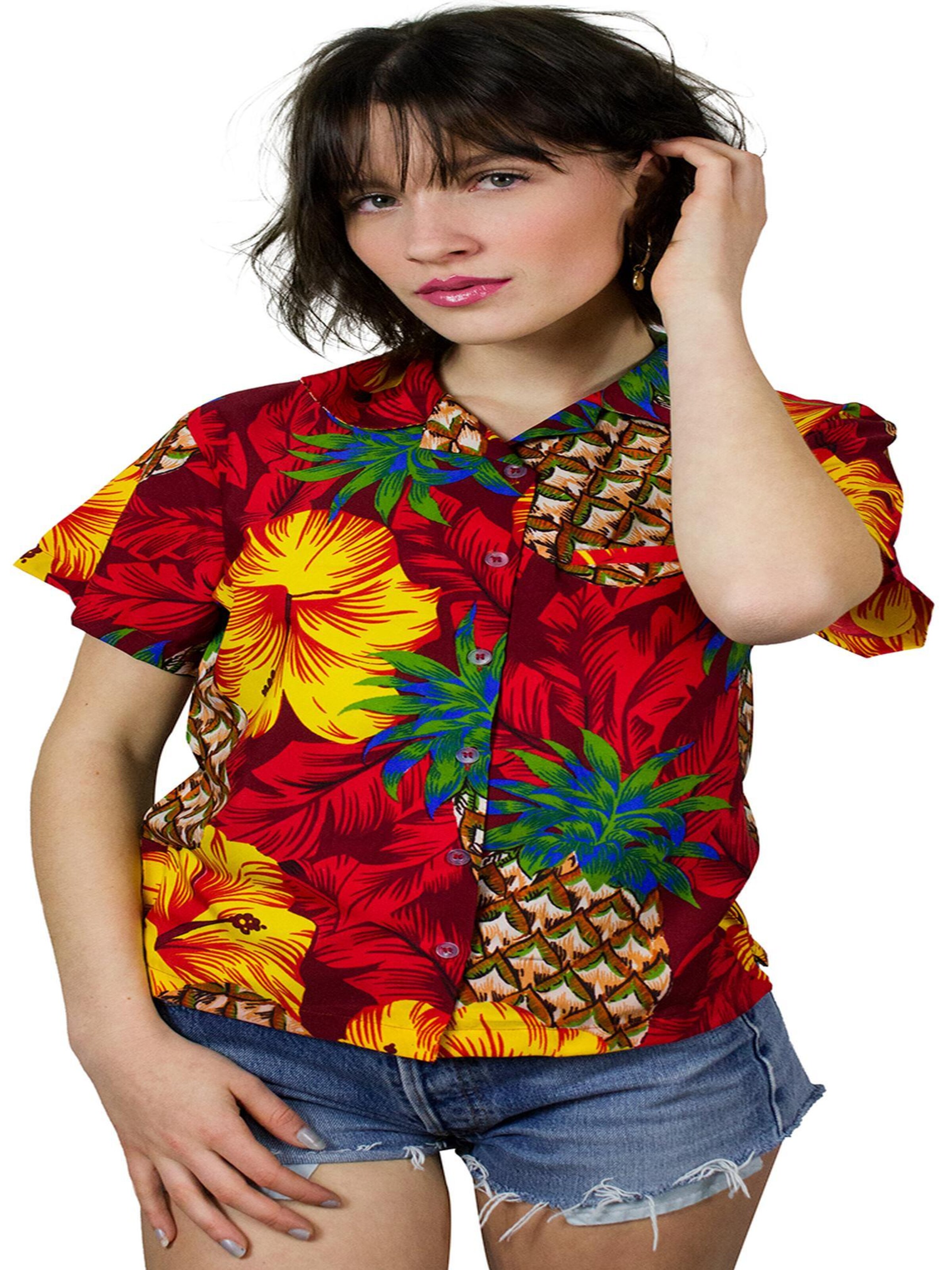 King Kameha Blouse 'Pineapple Hibiscus' in Red