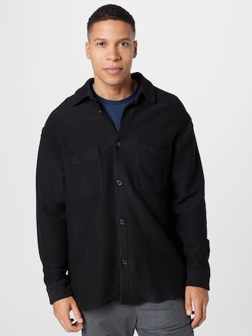 WEEKDAY Comfort fit Button Up Shirt 'Stay' in Black: front