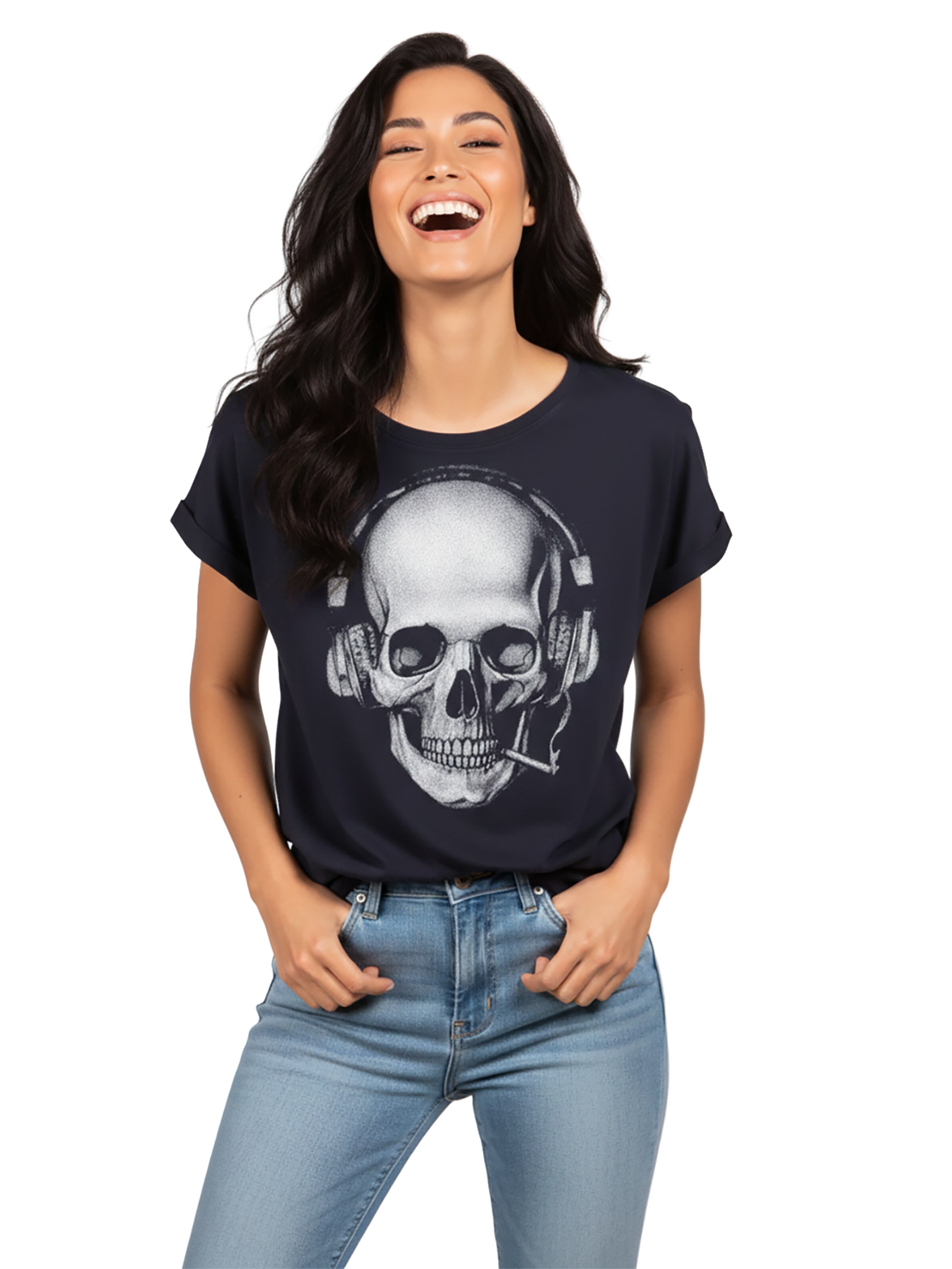 MAKAYA Shirt 'Smoking Skull' in Blue