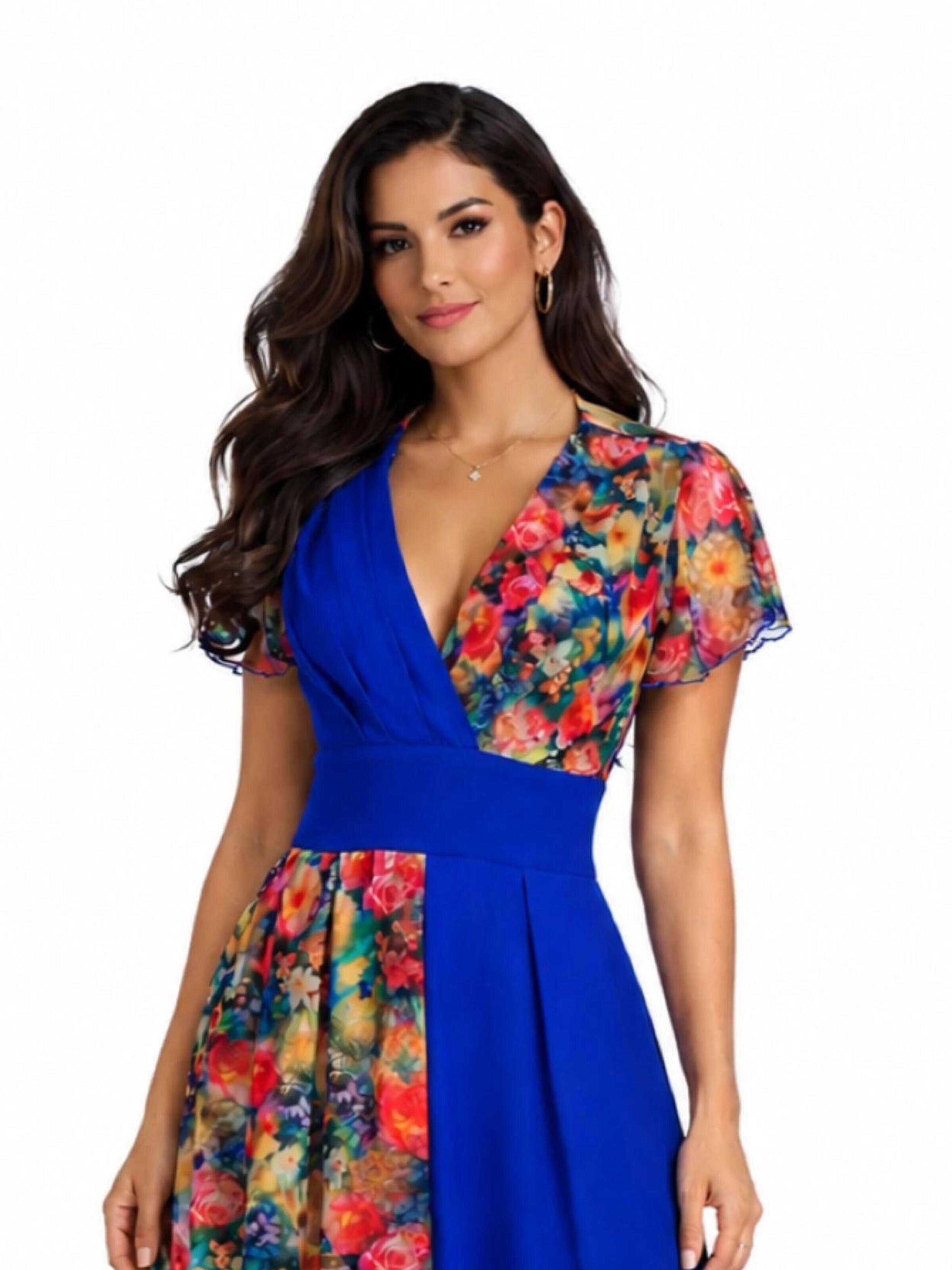 BIBI SAKALIEVA - Vestido de gala 'Royal Blue Maxi Dress with Floral Lace Panels' en azul