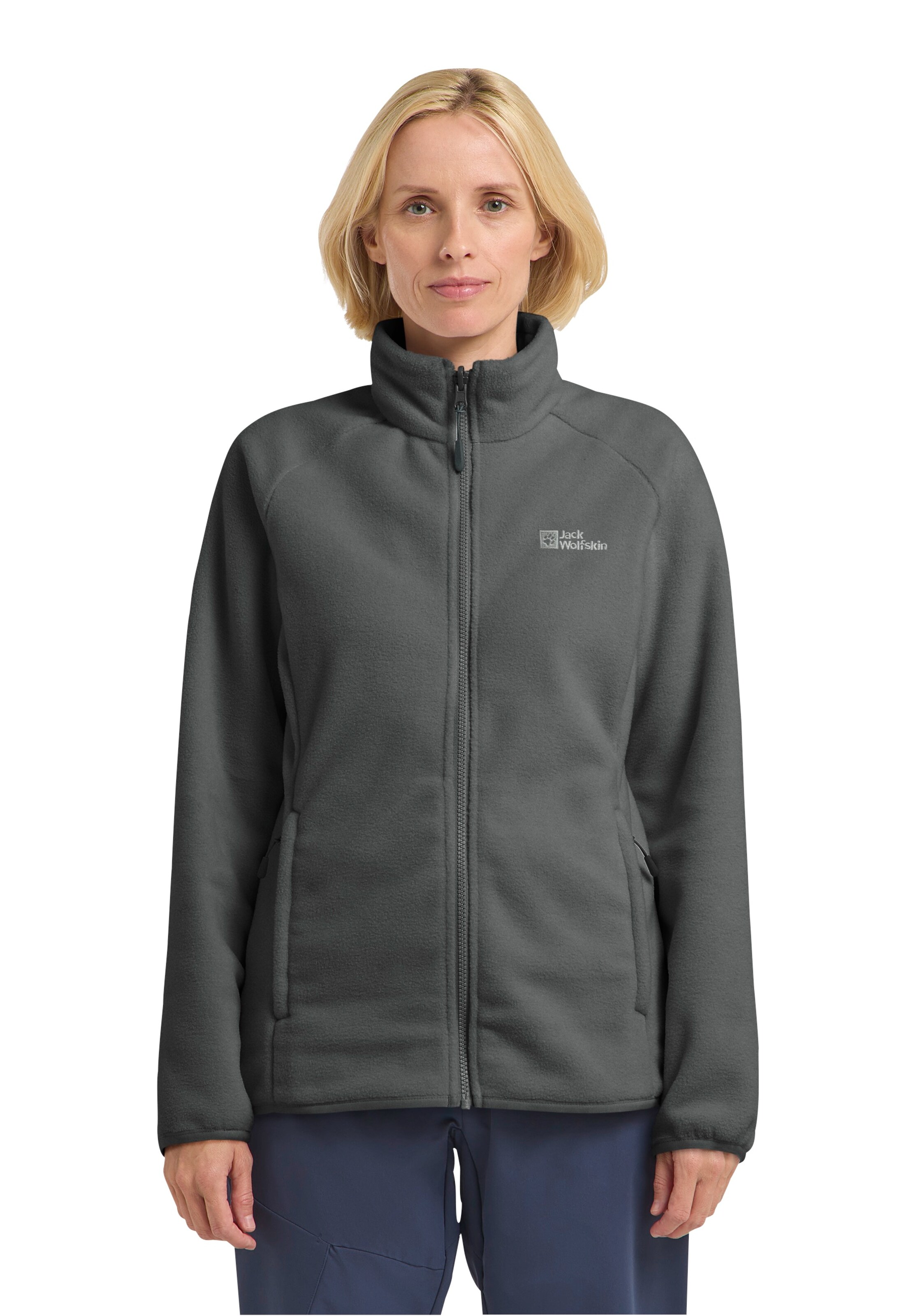 JACK WOLFSKIN Athletic Fleece Jacket in Grey: front