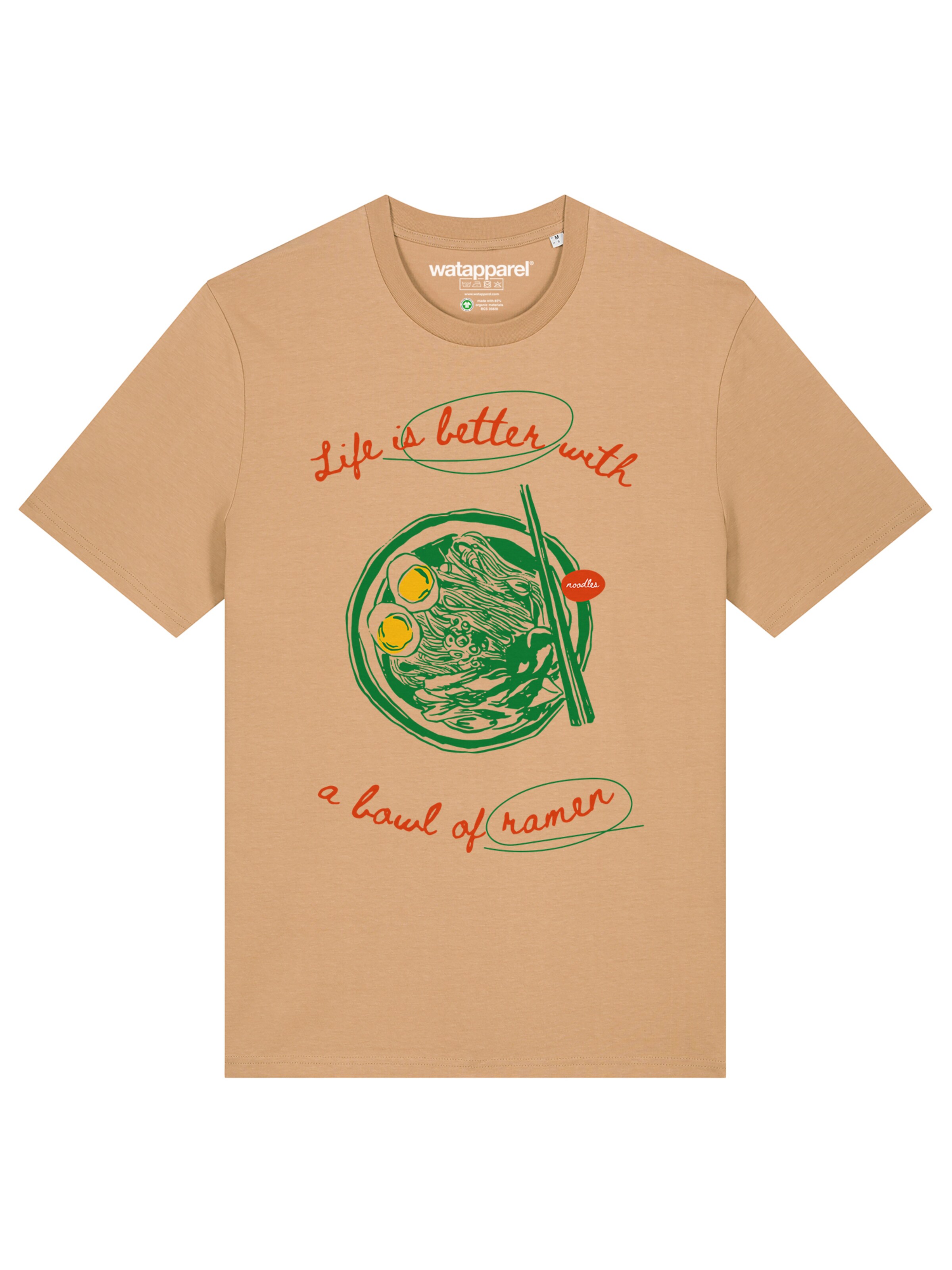 T-Shirt 'Life Is Better With Ramen' Watapparel en beige : devant