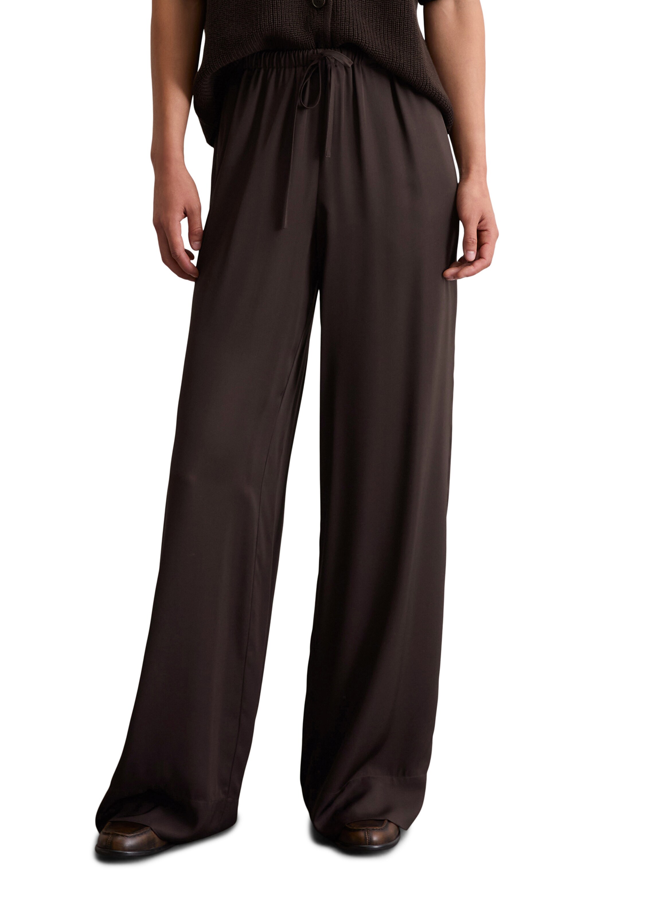 Marc O'Polo Wide Leg Hose in Braun: Vorderseite