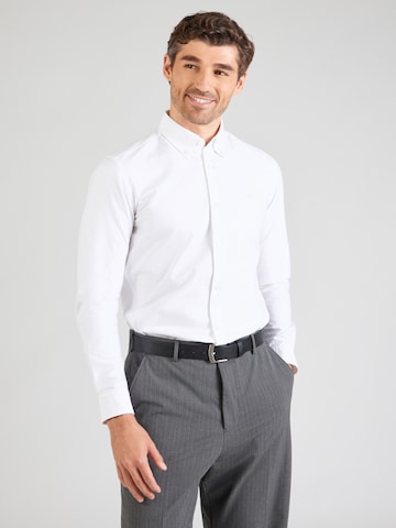 BOSS Slim fit Poslovna srajca 'H-ROAN' | bela barva: sprednja stran