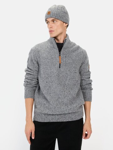 CAMEL ACTIVE Strickpullover mit Troyer-Kragen in Grau: Vorderseite