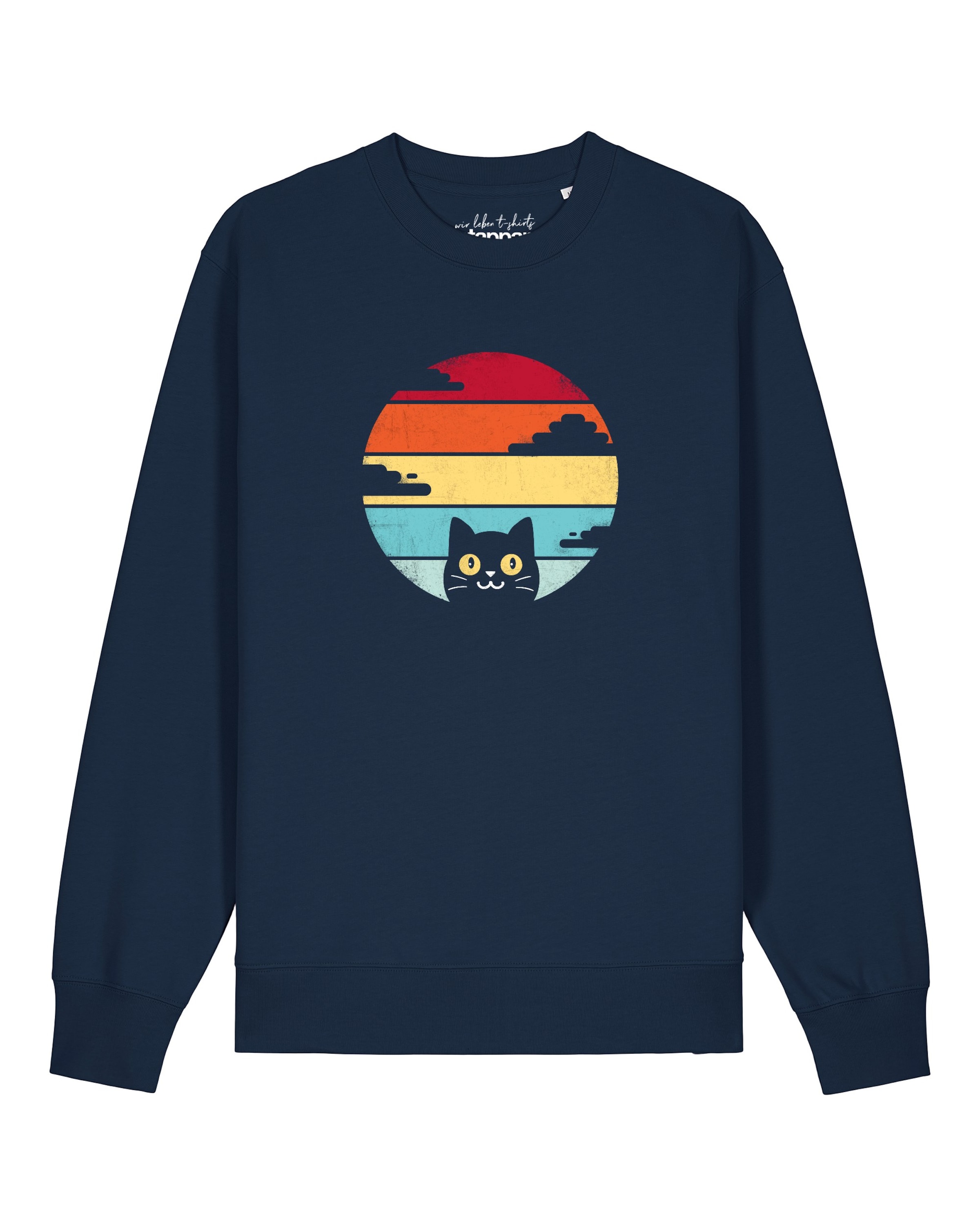Watapparel Sweatshirt 'Retro Sunset Cat' in Blau: Vorderseite