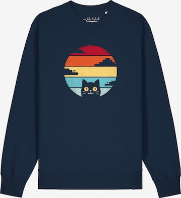 Watapparel Sweatshirt 'Retro Sunset Cat' in Blau: Vorderseite