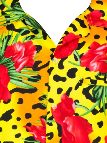 King Kameha Shirt 'Leopard Flowers' in Gelb