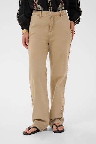 Cream Regular Pants in Beige: front