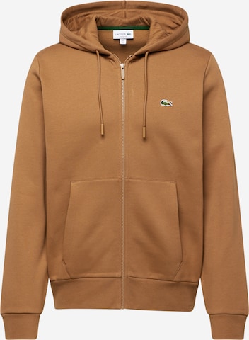 LACOSTE Zip-Up Hoodie in Brown: front