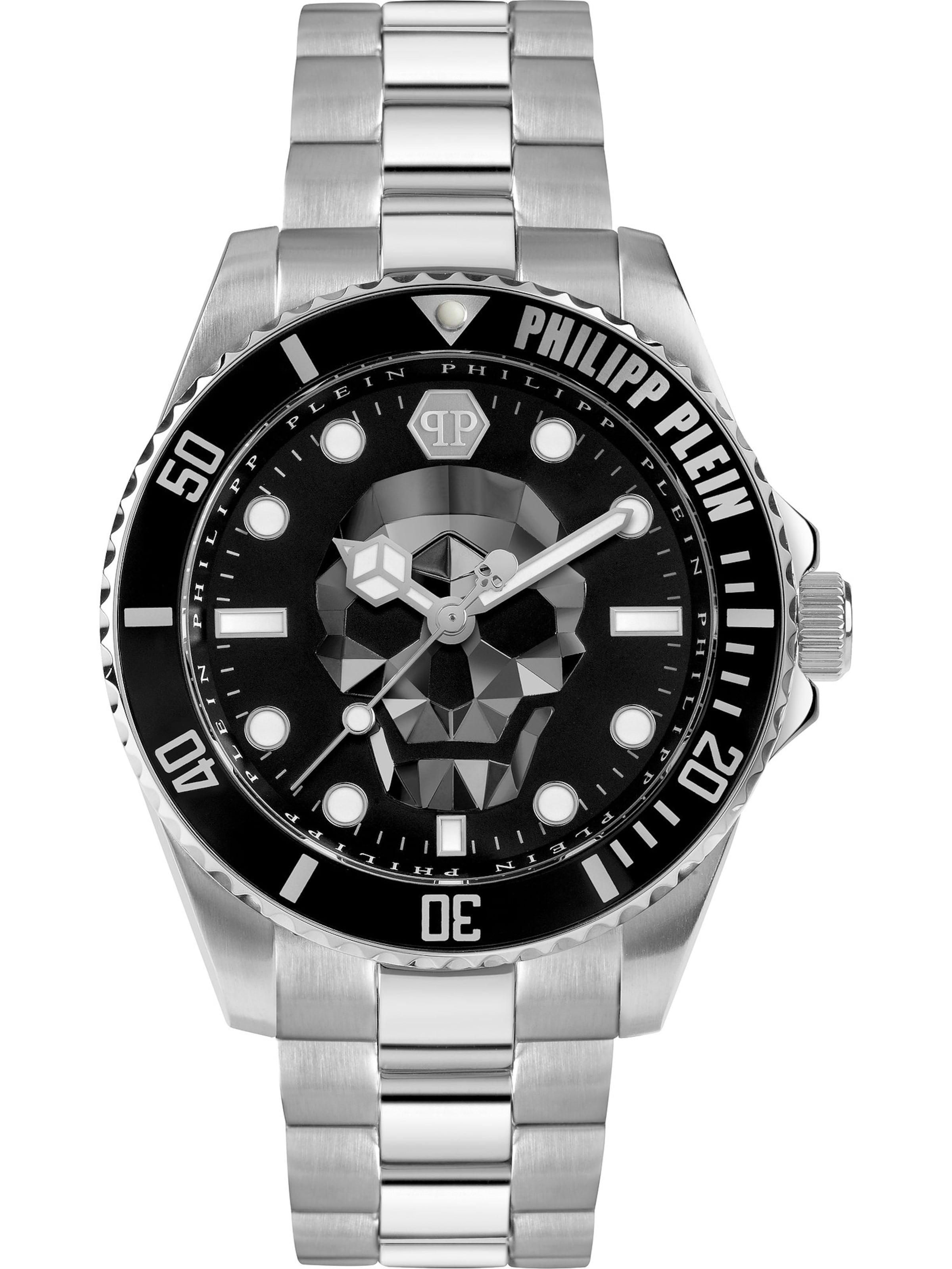 Philipp Plein Watches Analoog horloge 'THE $KULL DIVER' in Zilver: voorkant