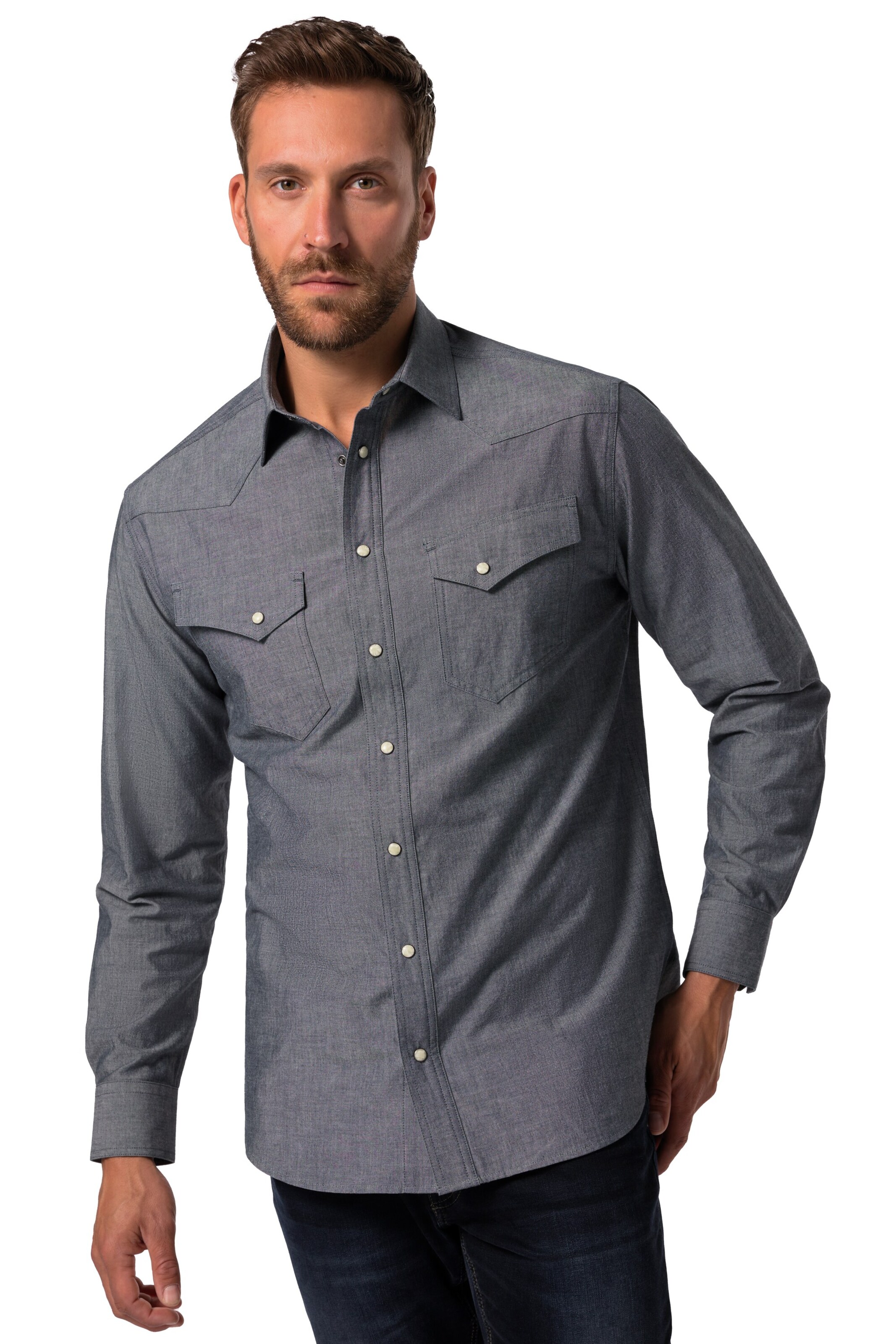 JP1880 Regular Fit Hemd in Grau: Vorderseite