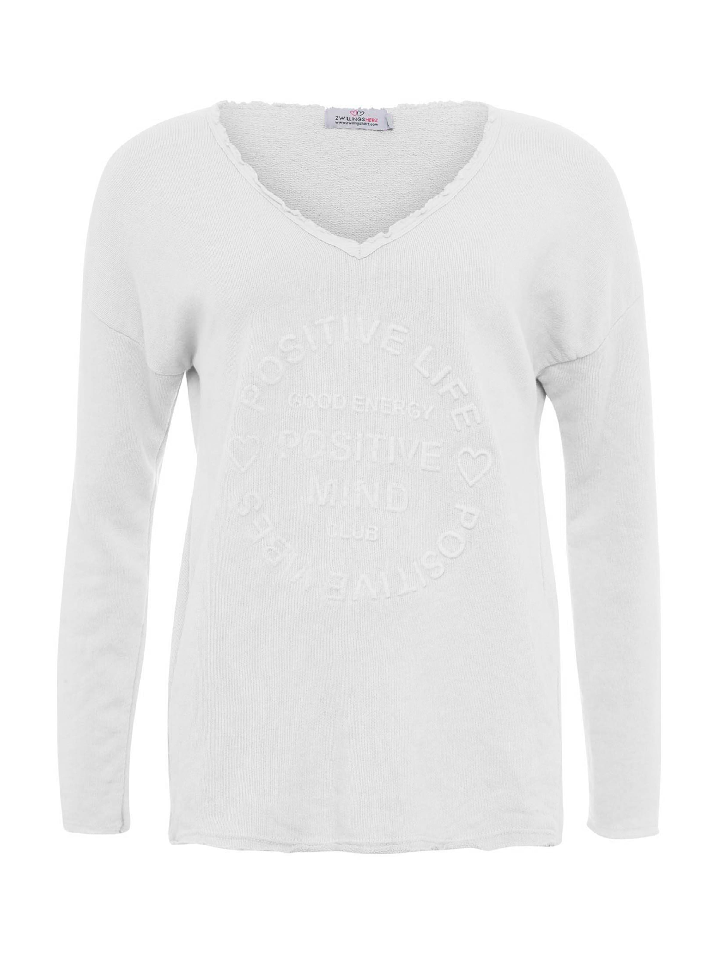 Bluză de molton 'Positive Mind' de la Zwillingsherz pe alb: față