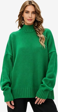 KoJooin Sweter 'Damen Halbhoher Rollkragenpullover – Lockerer, Gestrickter Pullover mit Rippstruktur für Freizeit' w kolorze zielony: przód
