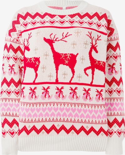 ONLY Pulover 'XMAS' u boja pijeska / roza / tamno crvena, Pregled proizvoda