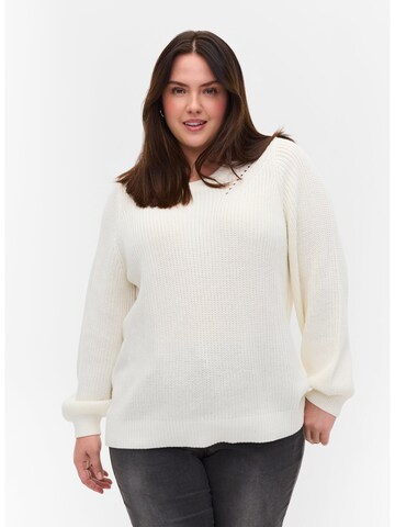 Zizzi Sweatshirt 'MEMERY' in White: front