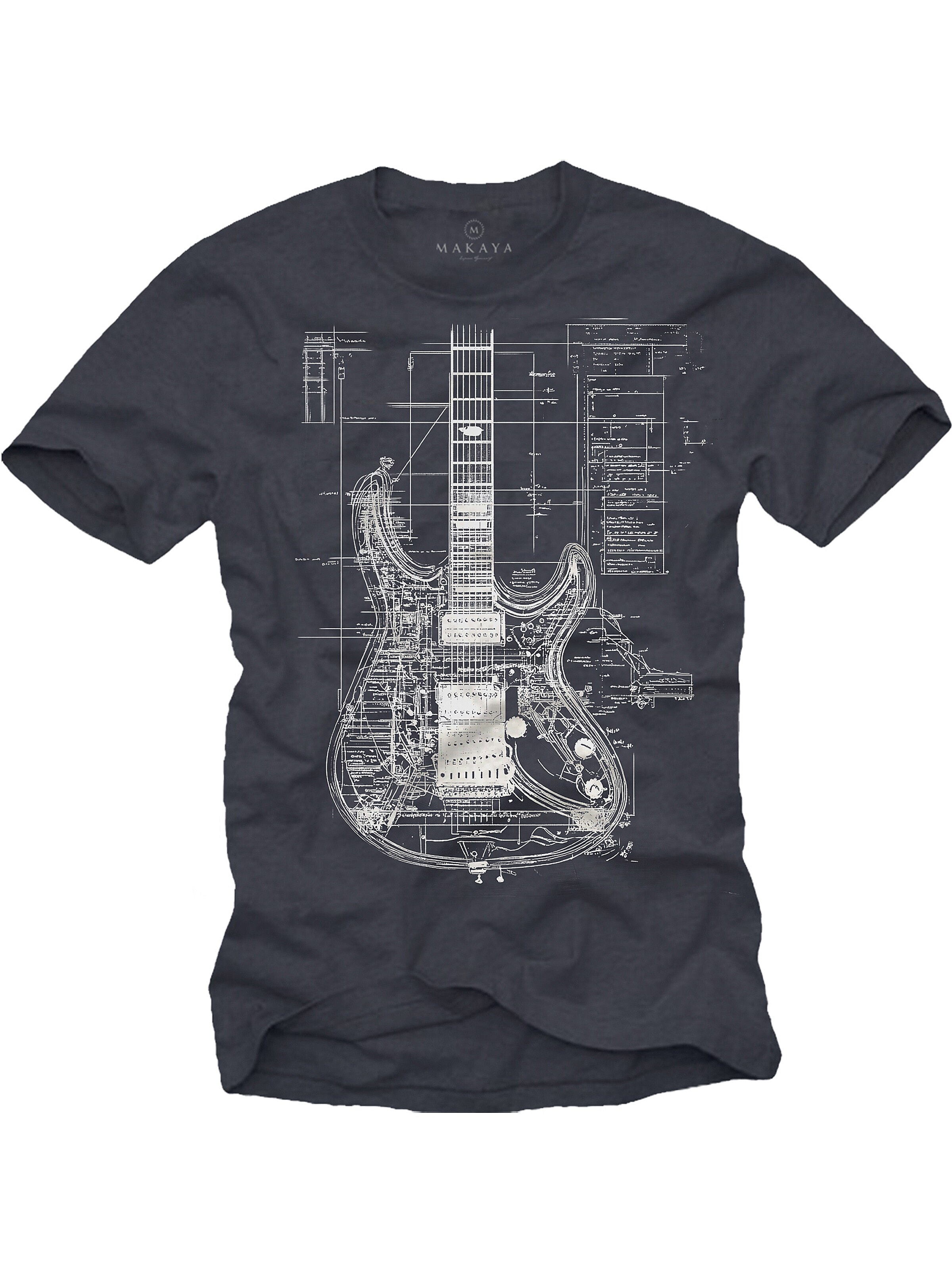 MAKAYA Shirt 'Guitar BluePrint' in Grey: front