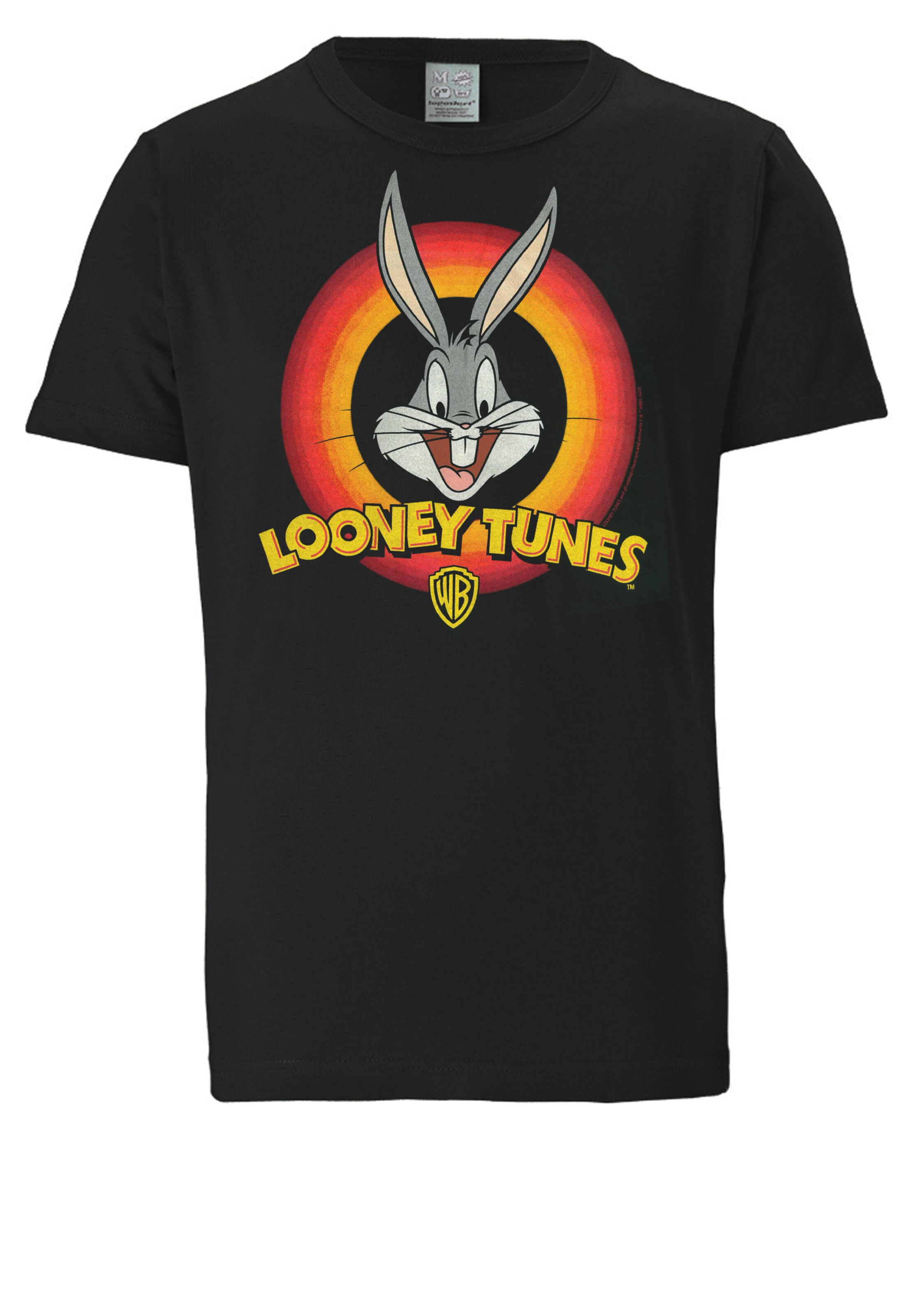 LOGOSHIRT Shirt 'Looney Tunes - Bugs Bunny' in Zwart: voorkant