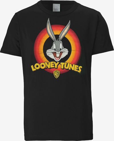 LOGOSHIRT Shirt 'Looney Tunes – Bugs Bunny Logo' in de kleur Zwart, Productweergave