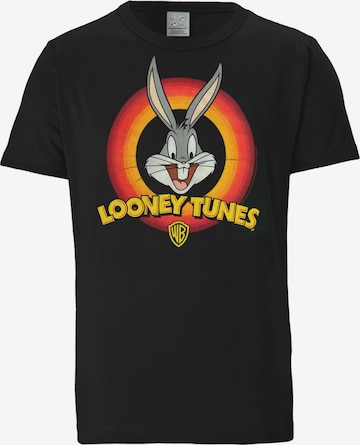 LOGOSHIRT Shirt 'Looney Tunes – Bugs Bunny Logo' in Black: front