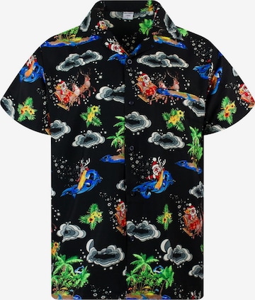 King Kameha Regular fit Button Up Shirt 'Christmas Island' in Black: front