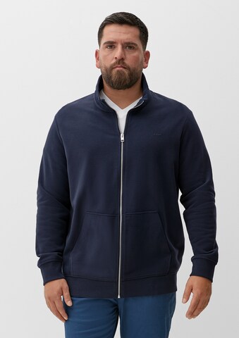 s.Oliver Men Big Sizes Zip-Up Hoodie in Blue: front