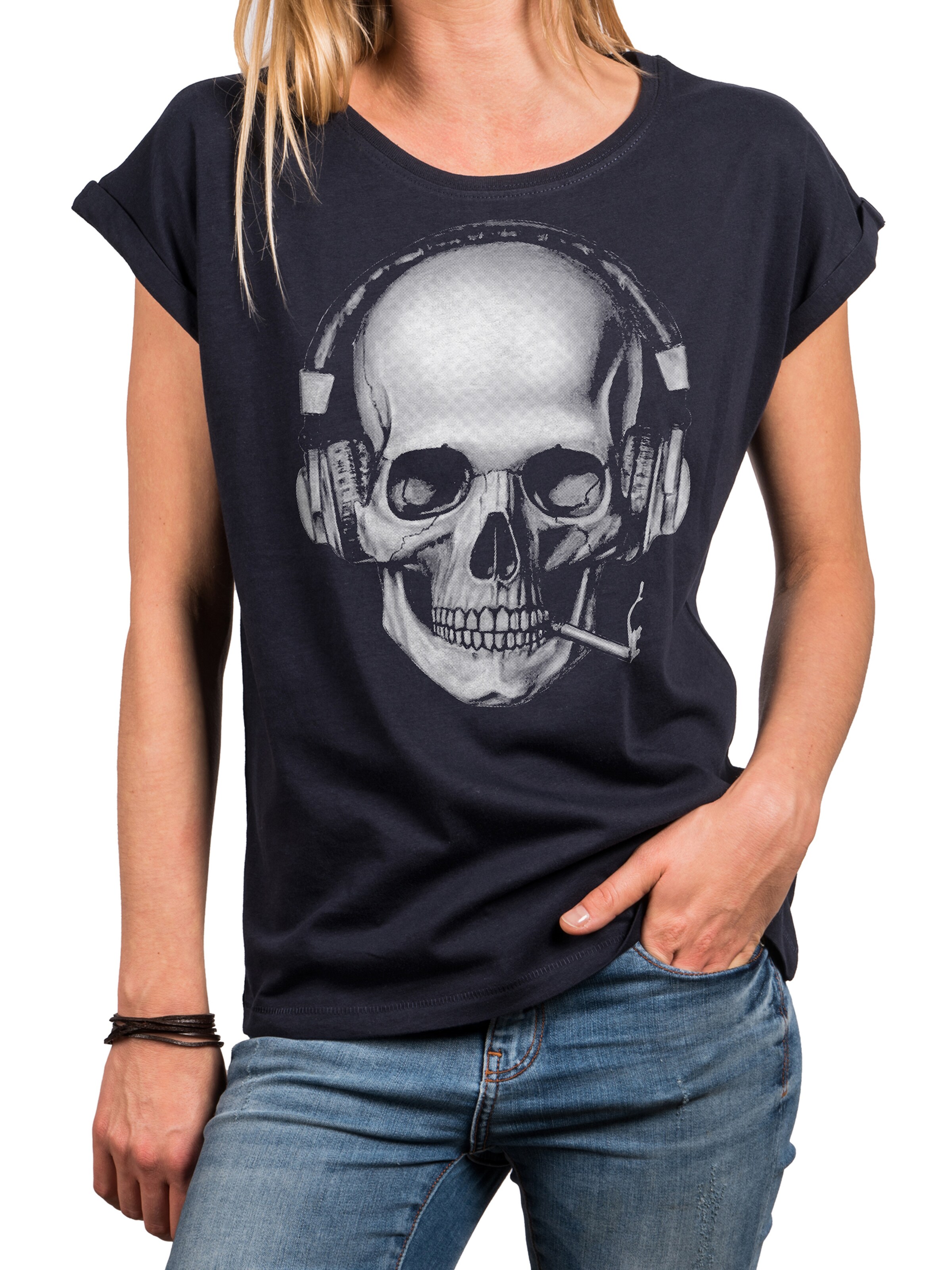 MAKAYA Shirt 'Smoking Skull' in Blue