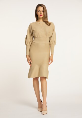 faina Gebreide jurk in Beige