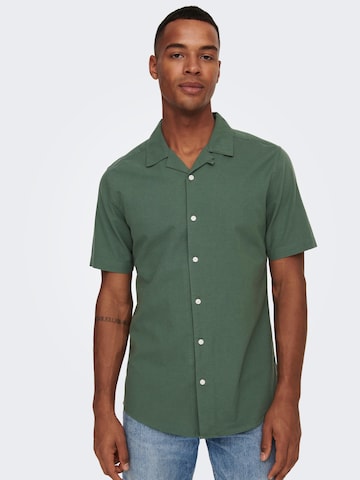 Only & Sons Slim fit Button Up Shirt 'Alvaro' in Green