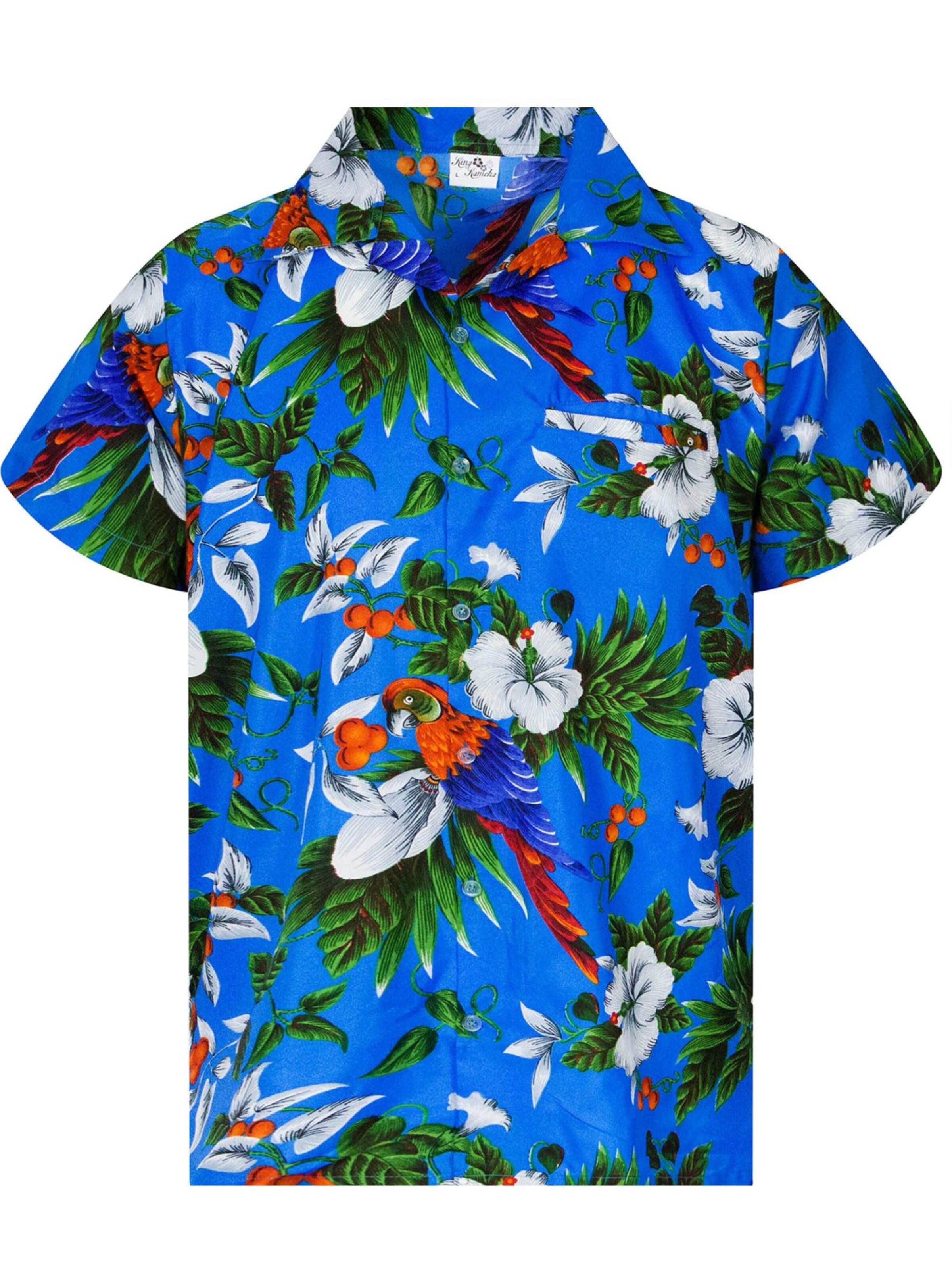 King Kameha Button Up Shirt 'Cherryparrot' in Blue: front