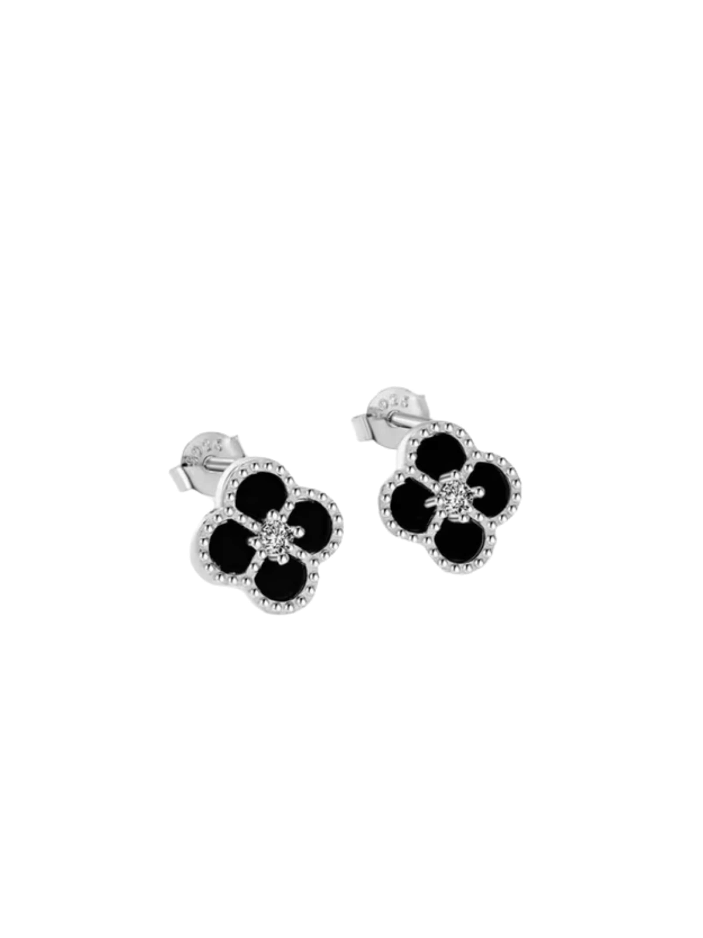 ROUGEMONT Jewellery Earrings 'Glücksbringer Kleeblatt Damen Ohrstecker 925 Sterling Silber' in Black: front