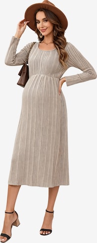 KoJooin Sukienka z dzianiny 'Damen Umstands-Strickkleid mit U-Ausschnitt,langen Ärmeln und Rüschensaum,Midi-Kleid für Babyshower' w kolorze zielony: przód