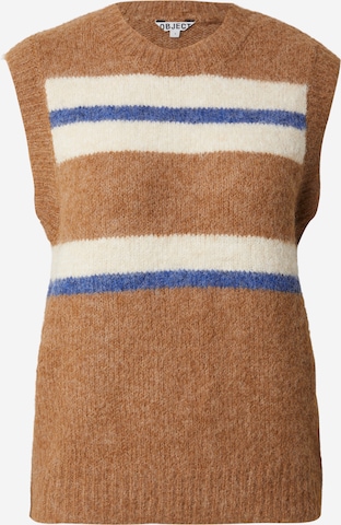 OBJECTKardigan bez rukava 'OBJGALIA' - smeđa boja: prednji dio