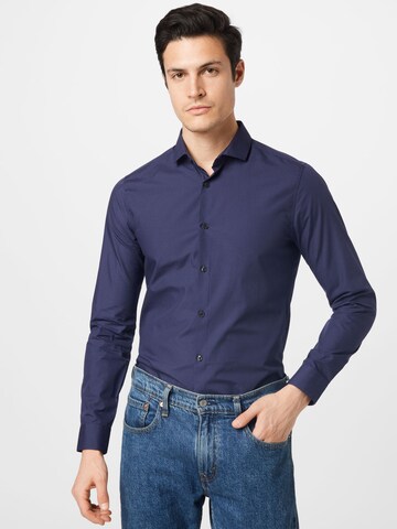 BURTON MENSWEAR LONDON Slim fit Button Up Shirt in Blue: front