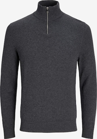 JACK & JONES Trui 'JJEEMIL KNIT HALF ZIP' in Grijs: voorkant
