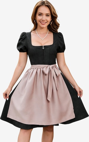 KoJooin Dirndl 'Damen Zweiteiliges Oktoberfest-Set Kunstleder-Optik Kleid mit verstellbarer Schürze Dirndl-Kleid' w kolorze czarny: przód