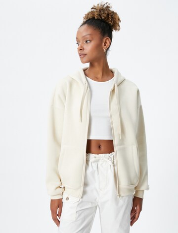 Koton Zip-Up Hoodie in Beige: front