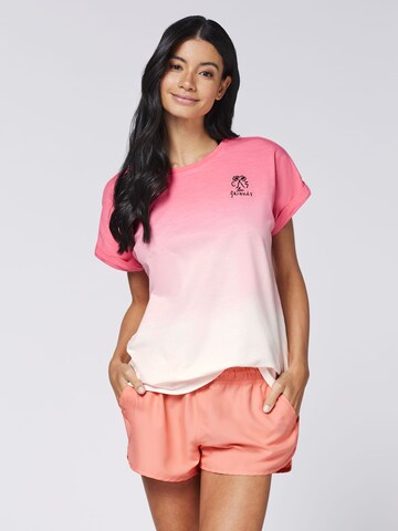 CHIEMSEE T-Shirt ' im Dip-Dye-Look mit Stickerei ' in Pink: Vorderseite
