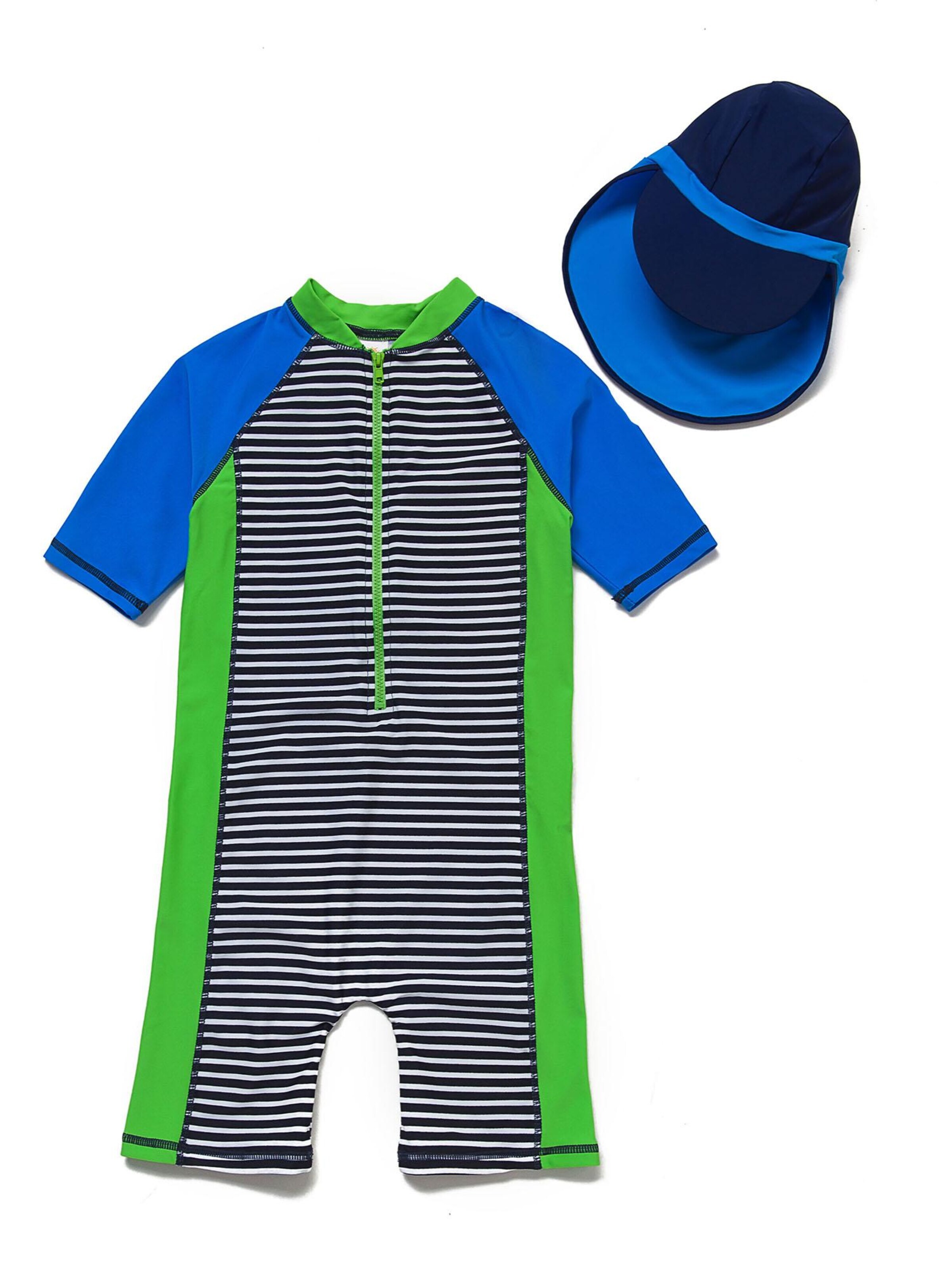 BONVERANO Athletic Swimwear 'Baby Jungen UV Badeanzug 50+ Kurzarm Frontreißverschluss inkl Sonnenhut' in Green: front